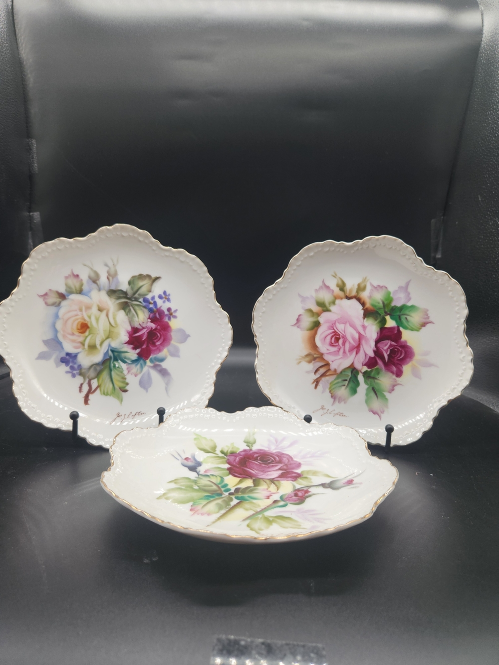 Lefton Hand-painted Porcelain Plates Featuring Roses, Set Of 3